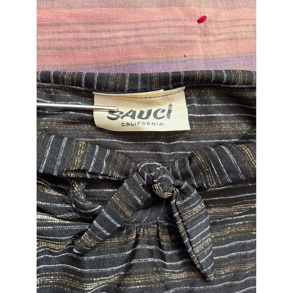Vintage 70s Black Gold Metallic Pinstripe Camisole Cami Sauci California Top - Picture 7 of 8